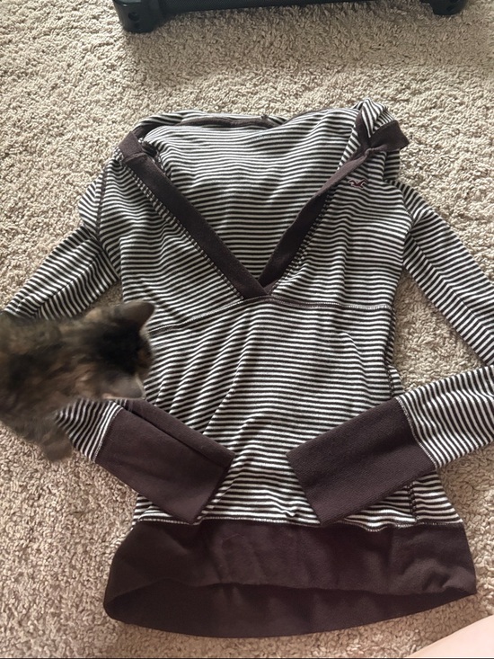 Hollister Sweaters - Hollister Women's Striped V-Neck Sweater in Brown and White